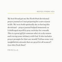 Fresh Start Devotional - Val Marie Paper, prayer journal, women's ministry, prayer, refresh, meditation, how to make a prayer journal, praying for your kids, husband, prayer warrior, war room, Bible study, how to, DIY, notebook, tools, prayer notebook, how to pray